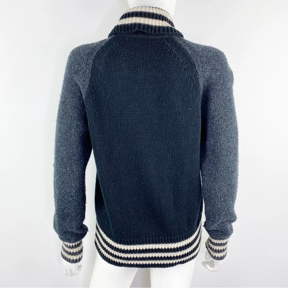 Madewell Size M Navy Blue Knit Button Down Sweater Varsity Jacket Cardigan - Picture 4 of 11